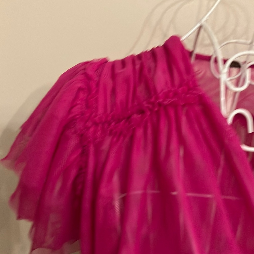 Free People Pink Fuchsia Tulle Top “Making Me Smile Ruched top” Sz M - Picture 7 of 9